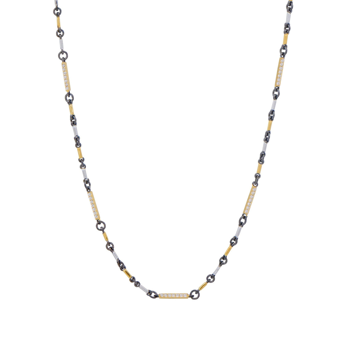 Signature Tri - Tone Pavé Station Bar Link Necklace - FREIDA ROTHMAN