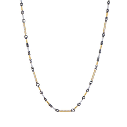 Signature Tri - Tone Pavé Station Bar Link Necklace - FREIDA ROTHMAN