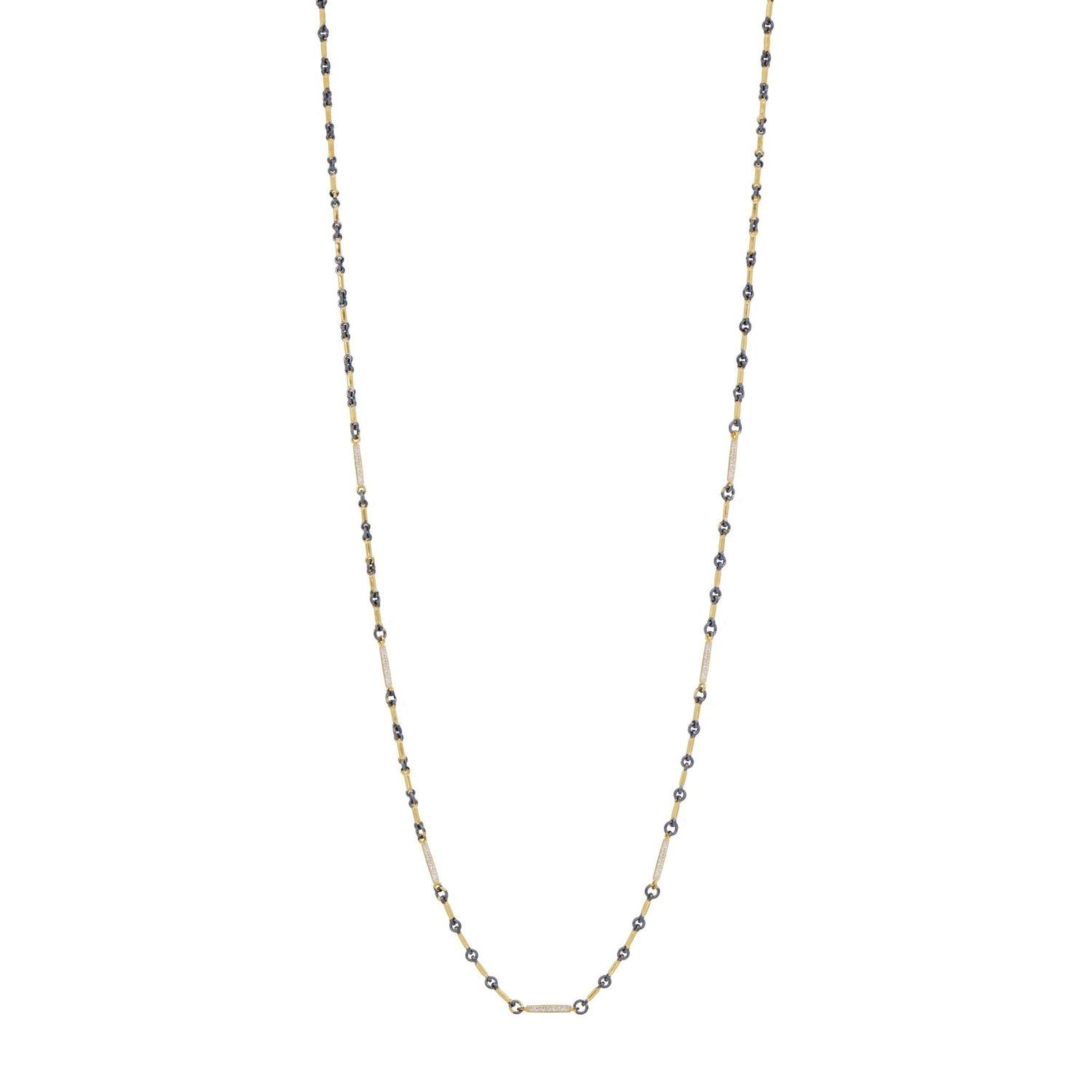 Signature Two - Tone Pavé Station Bar Link Necklace - FREIDA ROTHMAN