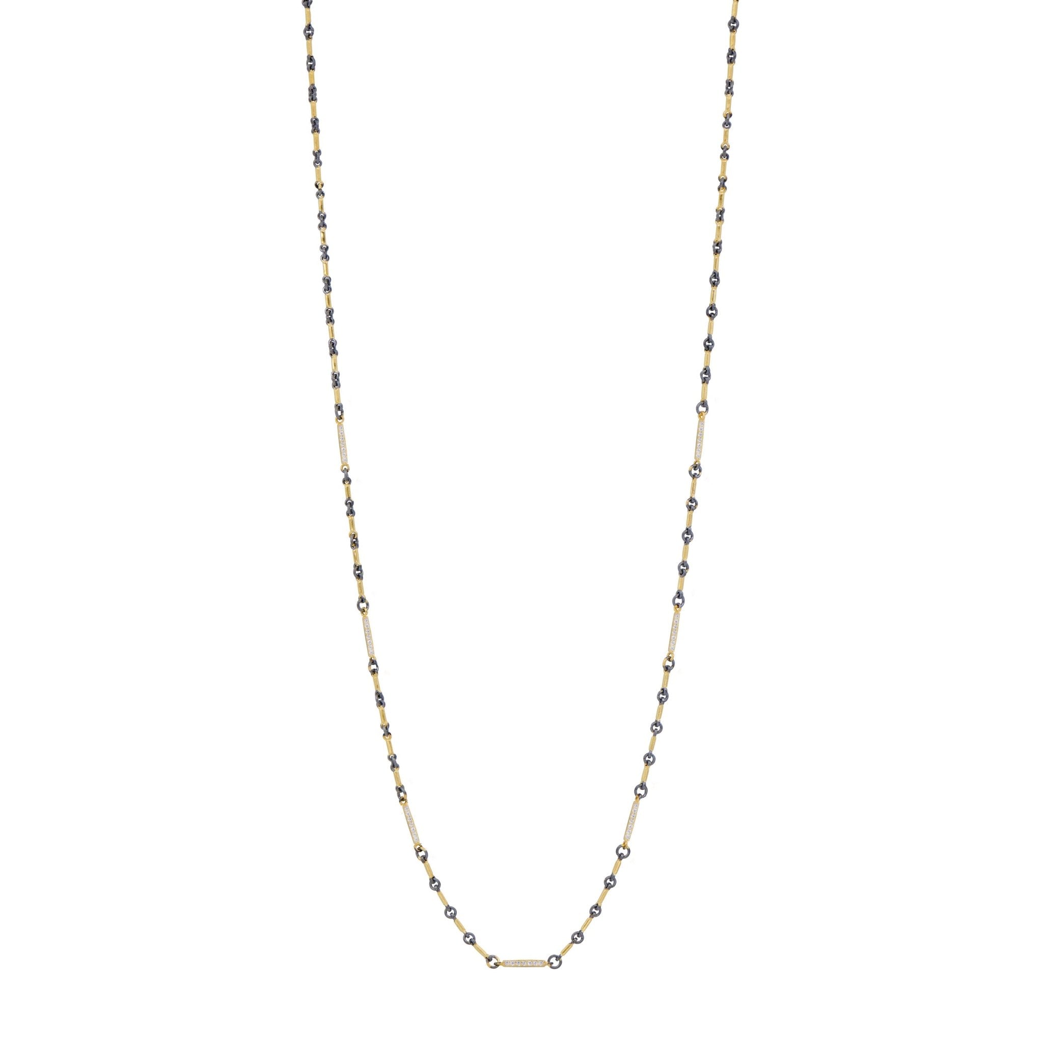 Signature Two - Tone Pavé Station Bar Link Necklace - FREIDA ROTHMAN