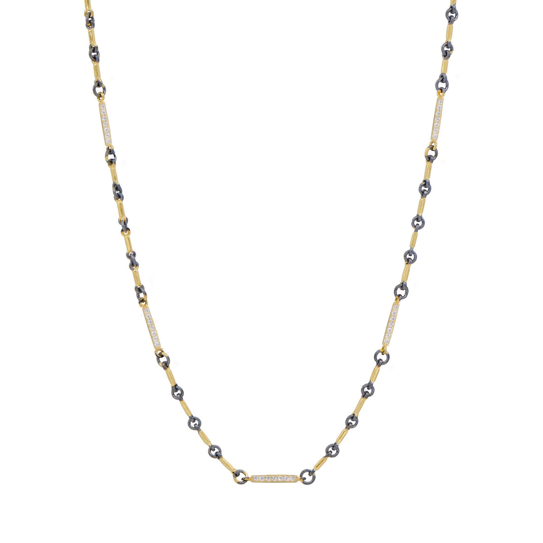 Signature Two - Tone Pavé Station Bar Link Necklace - FREIDA ROTHMAN