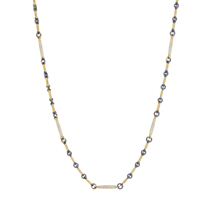 Signature Two - Tone Pavé Station Bar Link Necklace - FREIDA ROTHMAN