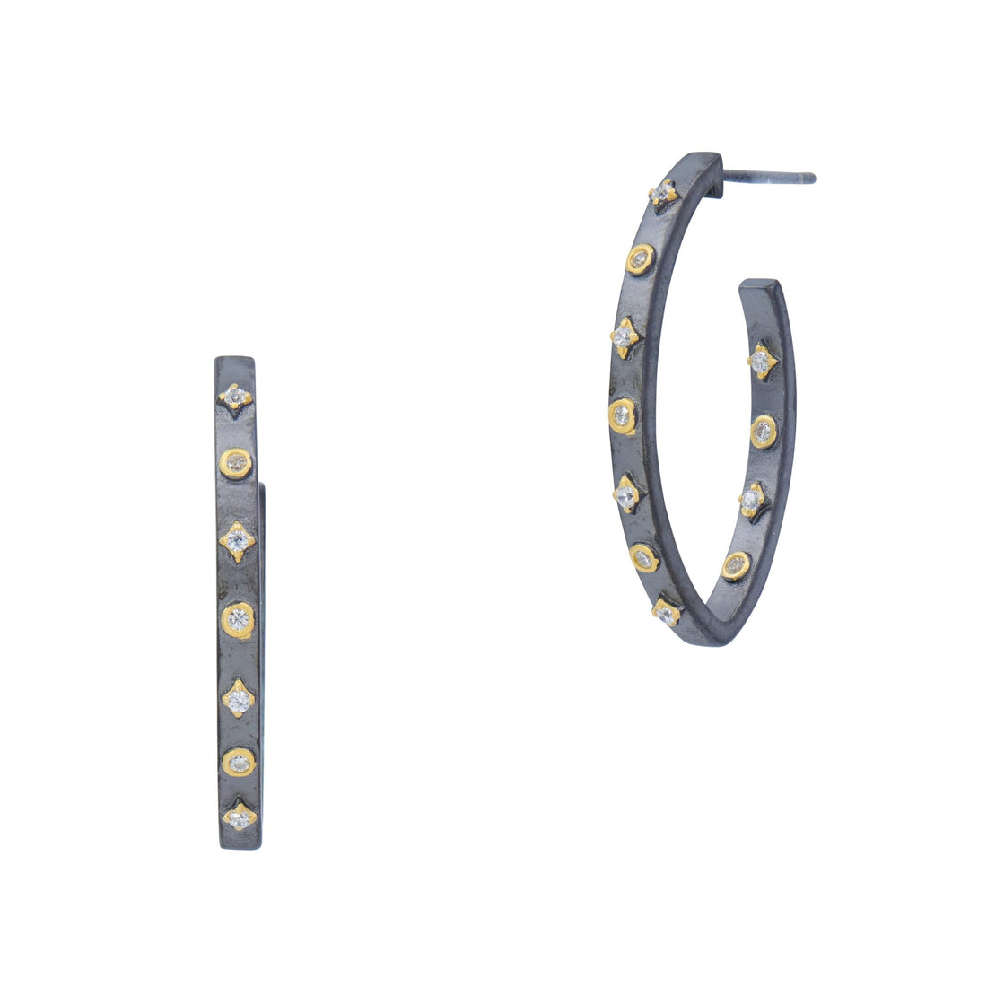 Signature Studded Eternity Oval Pointed Hoop - FREIDA ROTHMAN