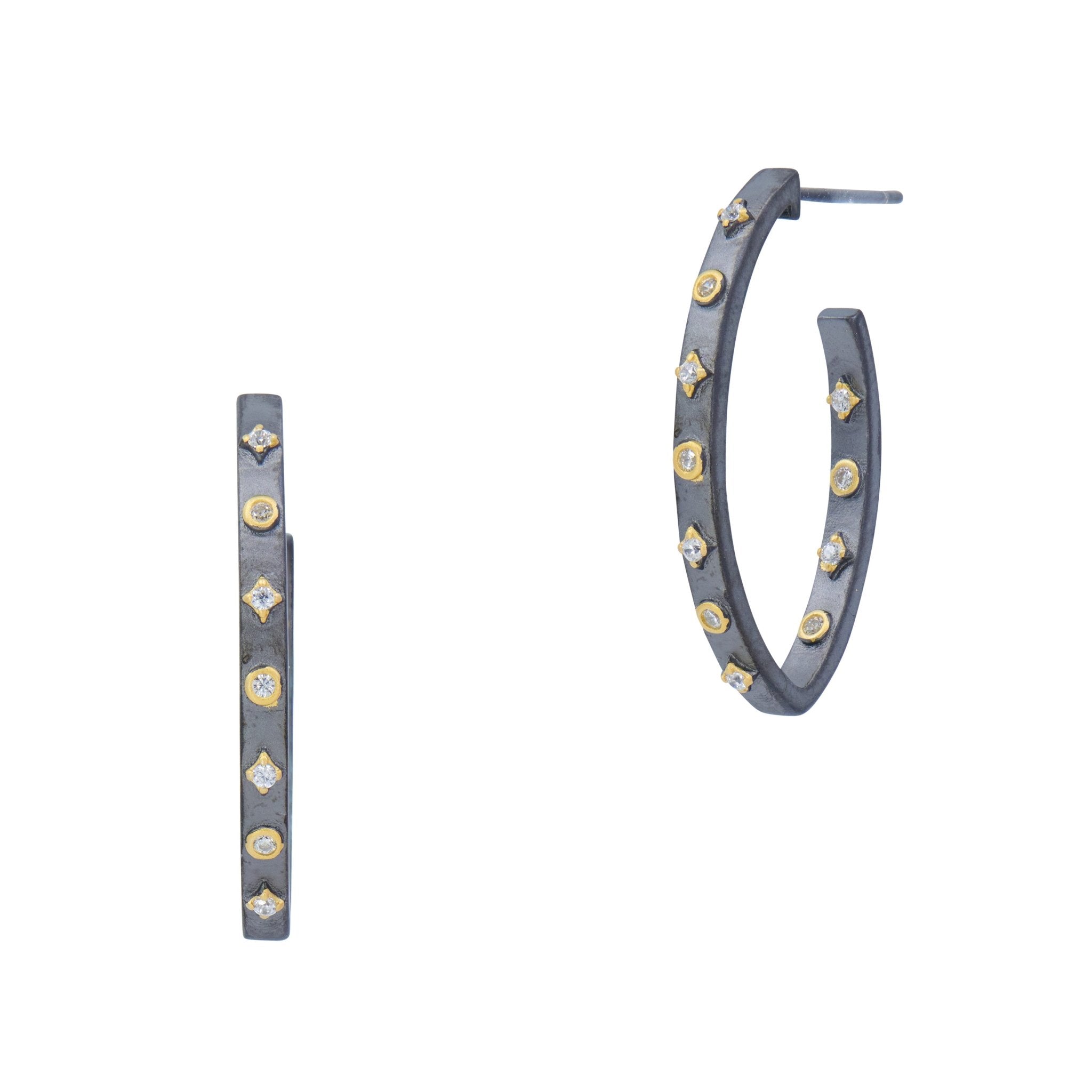 Signature Studded Eternity Oval Pointed Hoop - FREIDA ROTHMAN