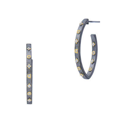 Signature Studded Eternity Oval Pointed Hoop - FREIDA ROTHMAN