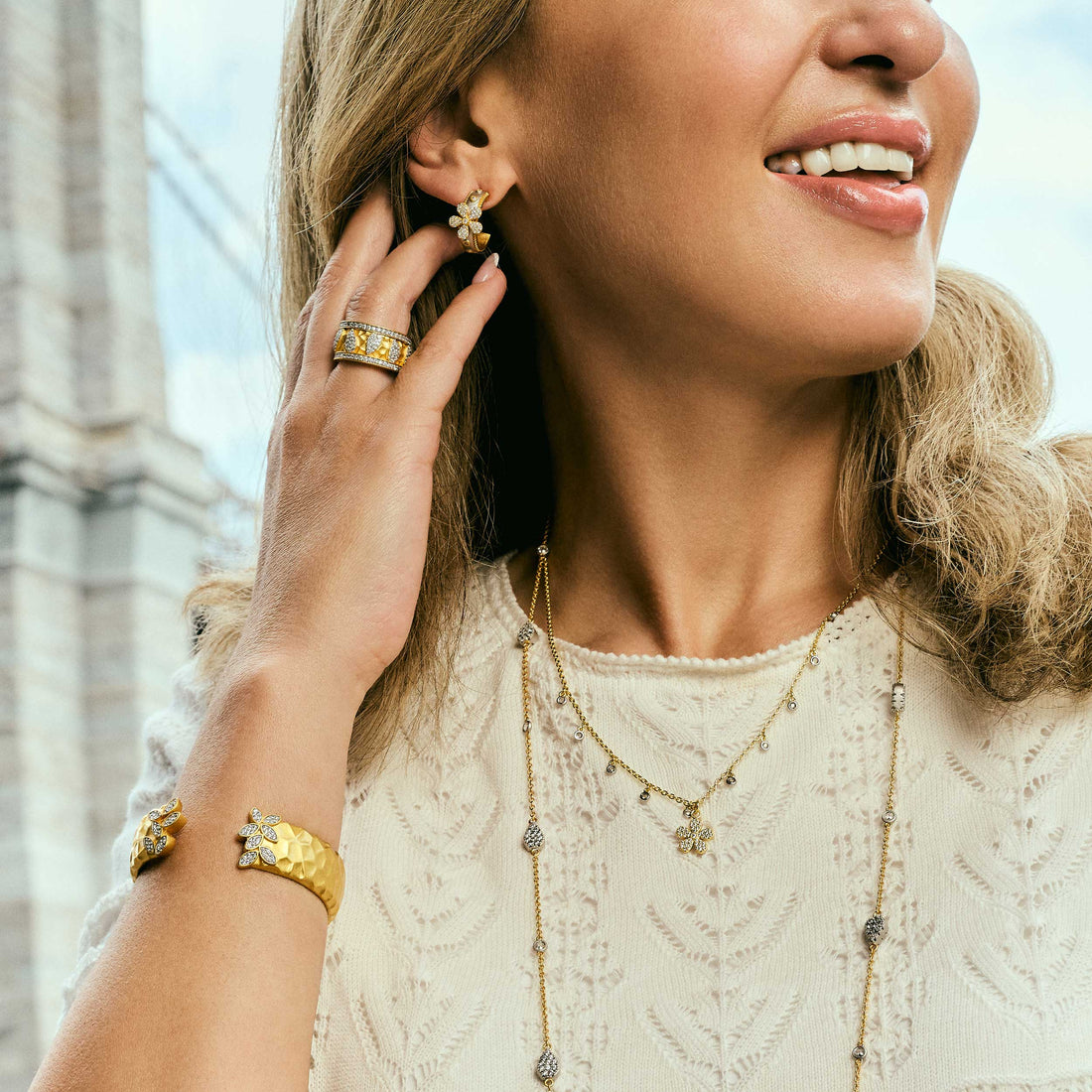 City Pavé Petal Studded Charm Necklace - FREIDA ROTHMAN