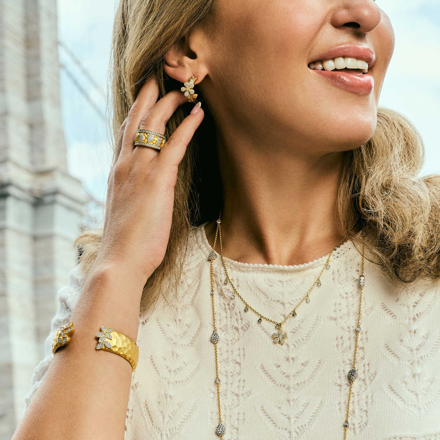 City Pavé Petal Studded Charm Necklace - FREIDA ROTHMAN