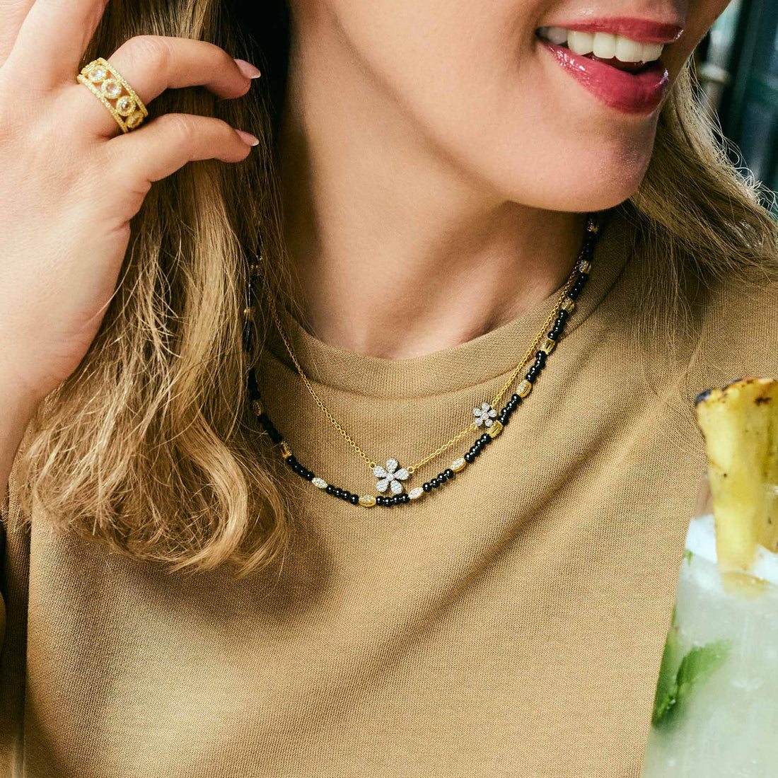 City Petals Onyx Short Necklace - FREIDA ROTHMAN