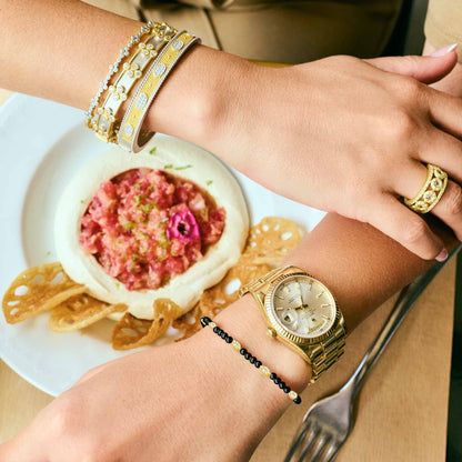 City Petals Onyx Beaded Stretch Bracelet - FREIDA ROTHMAN