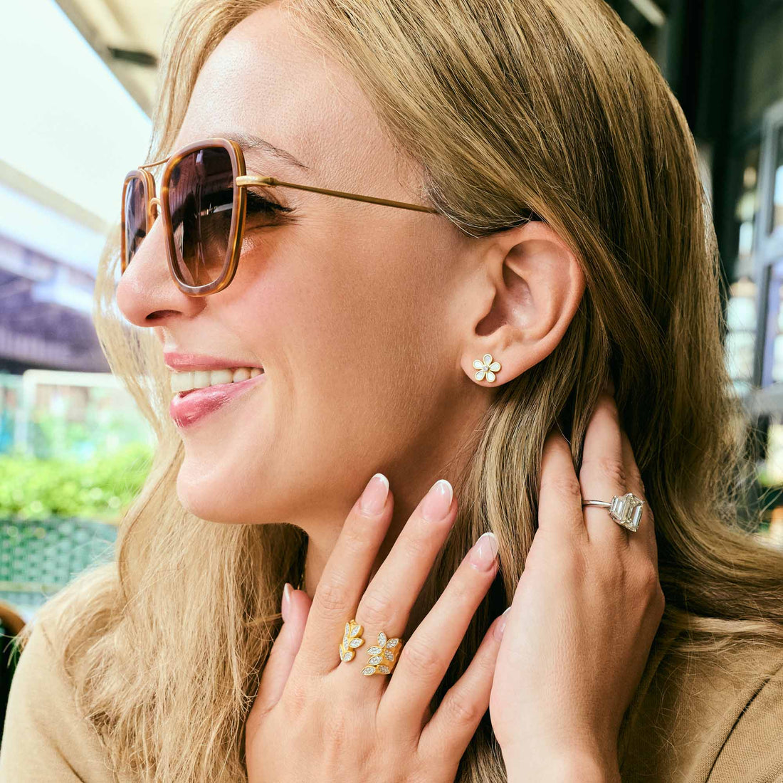 City Mother of Pearl Petal Stud Earrings - FREIDA ROTHMAN