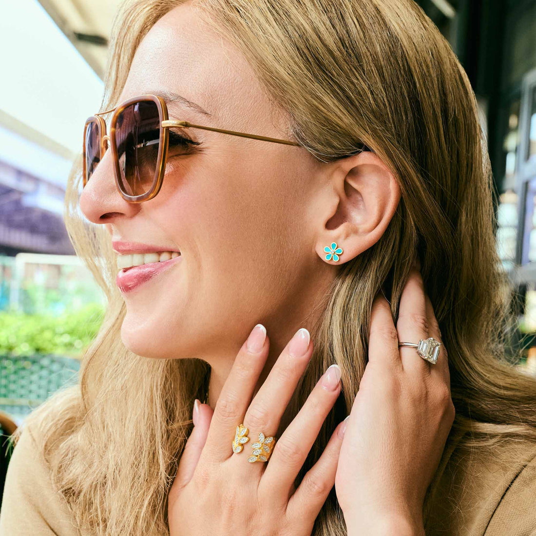 City Turquoise Petal Stud Earrings - FREIDA ROTHMAN