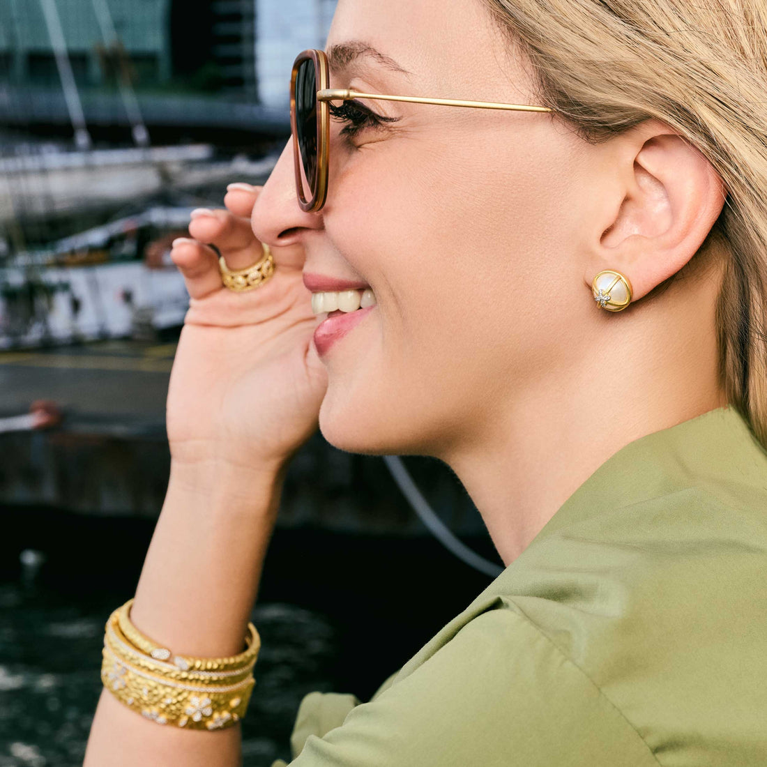 Garden of Grit Mother of Pearl Dome Stud Earrings - FREIDA ROTHMAN