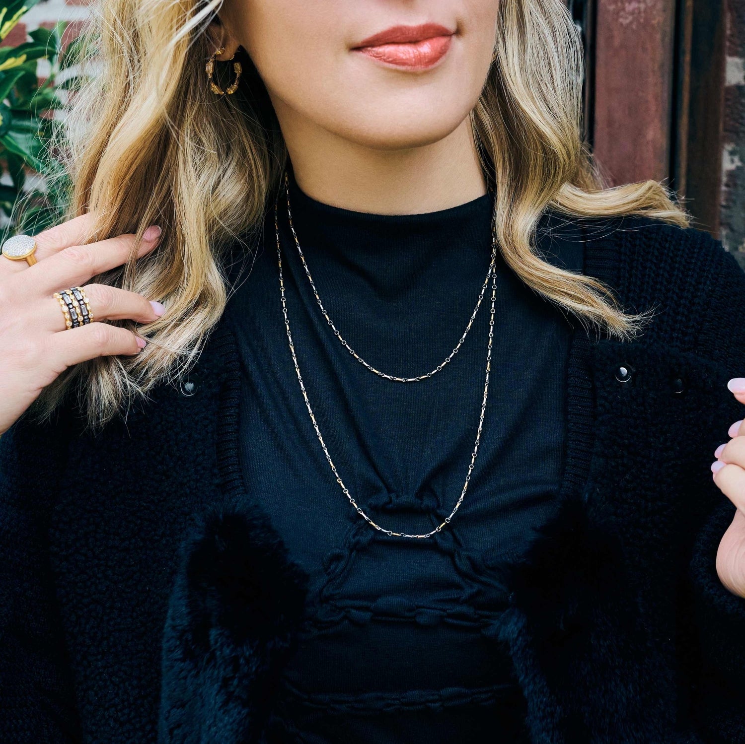 Signature Tri - Tone Bar Link Necklace - FREIDA ROTHMAN