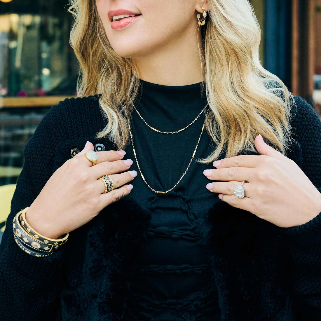 Signature Two - Tone Pavé Station Bar Link Necklace - FREIDA ROTHMAN