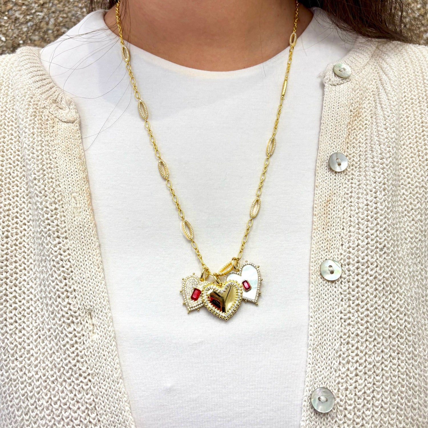 The Linked Hearts Charm Necklace - FREIDA ROTHMAN