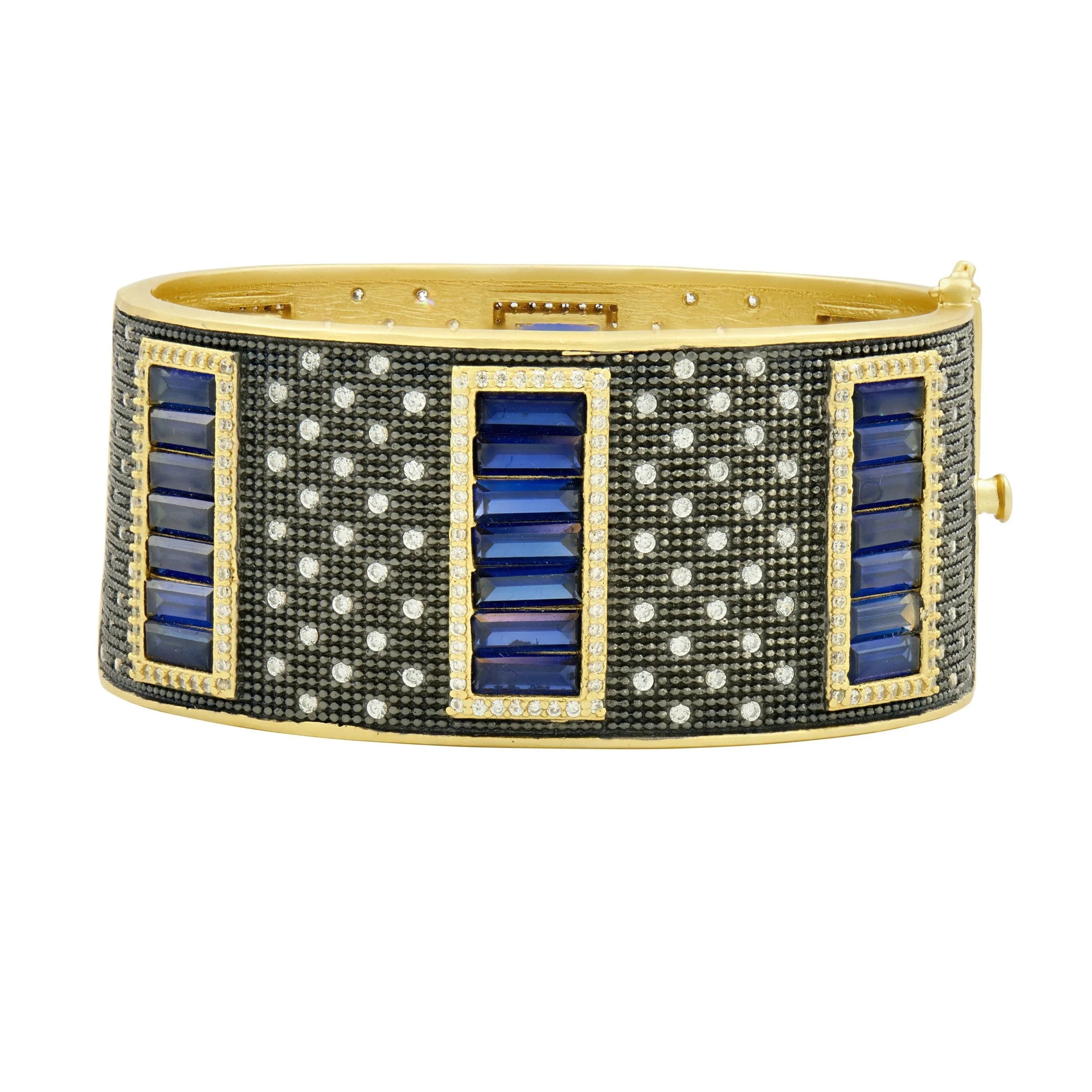 GoldBlack FREIDA ROTHMAN Midnight Blue Baguette Wide Hinge Bangle FR Exclusive BRACELET