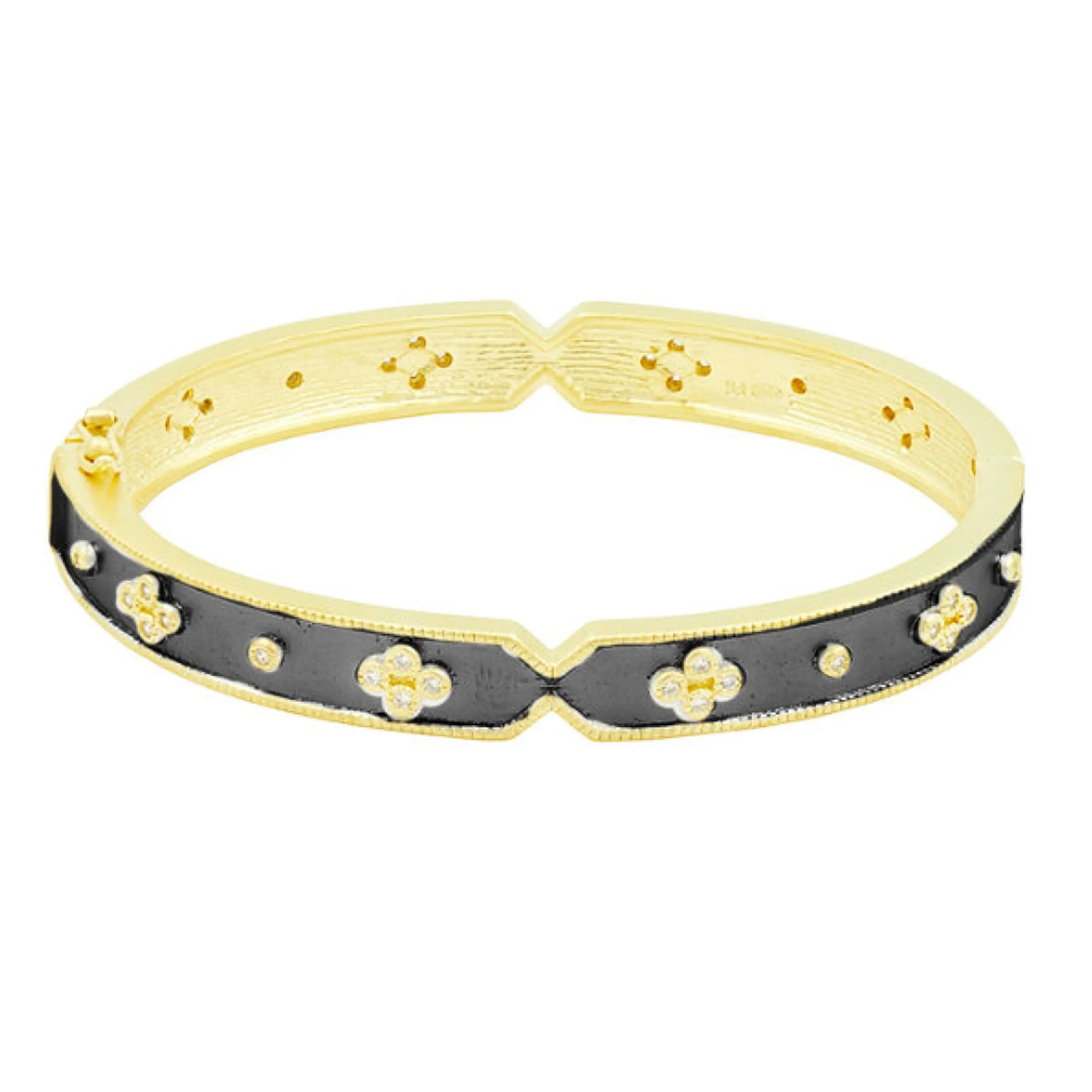 BlackGold14kGold Iconic Clover Hinge Bangle Signature BRACELET