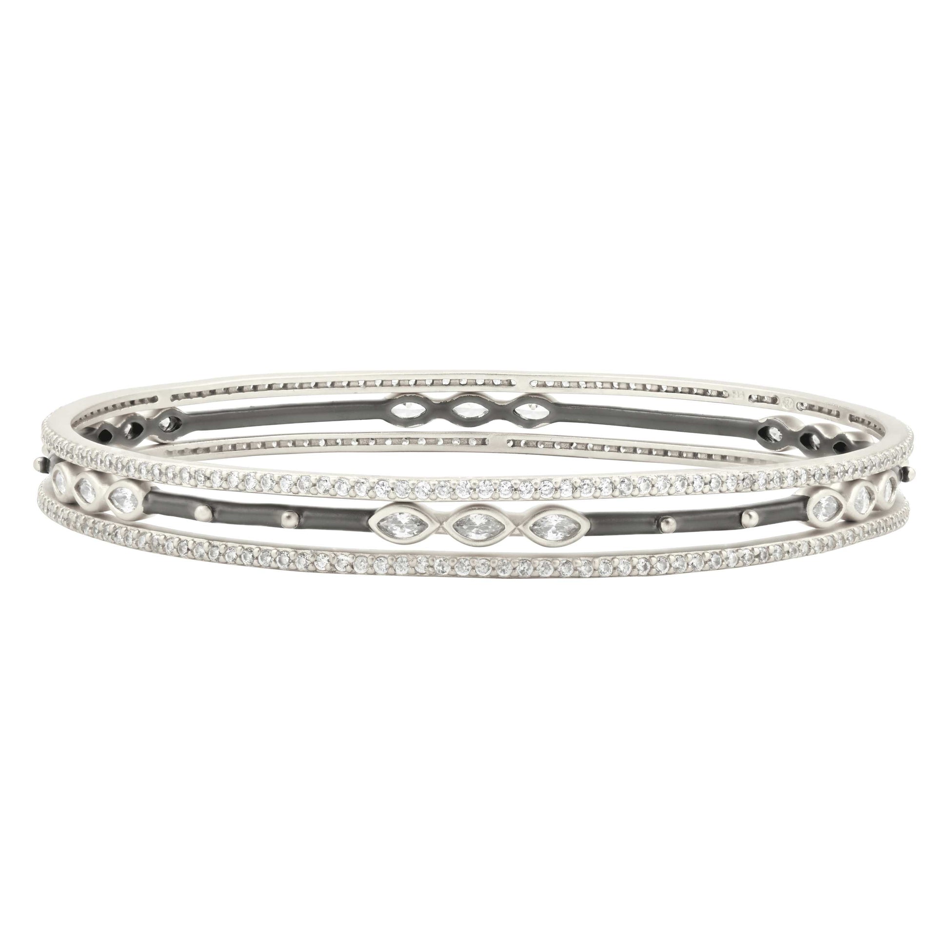 PlatinumandBlackGoldonSterlingSilver Signature Marquise Station 3-Stack Bangle Signature BRACELET