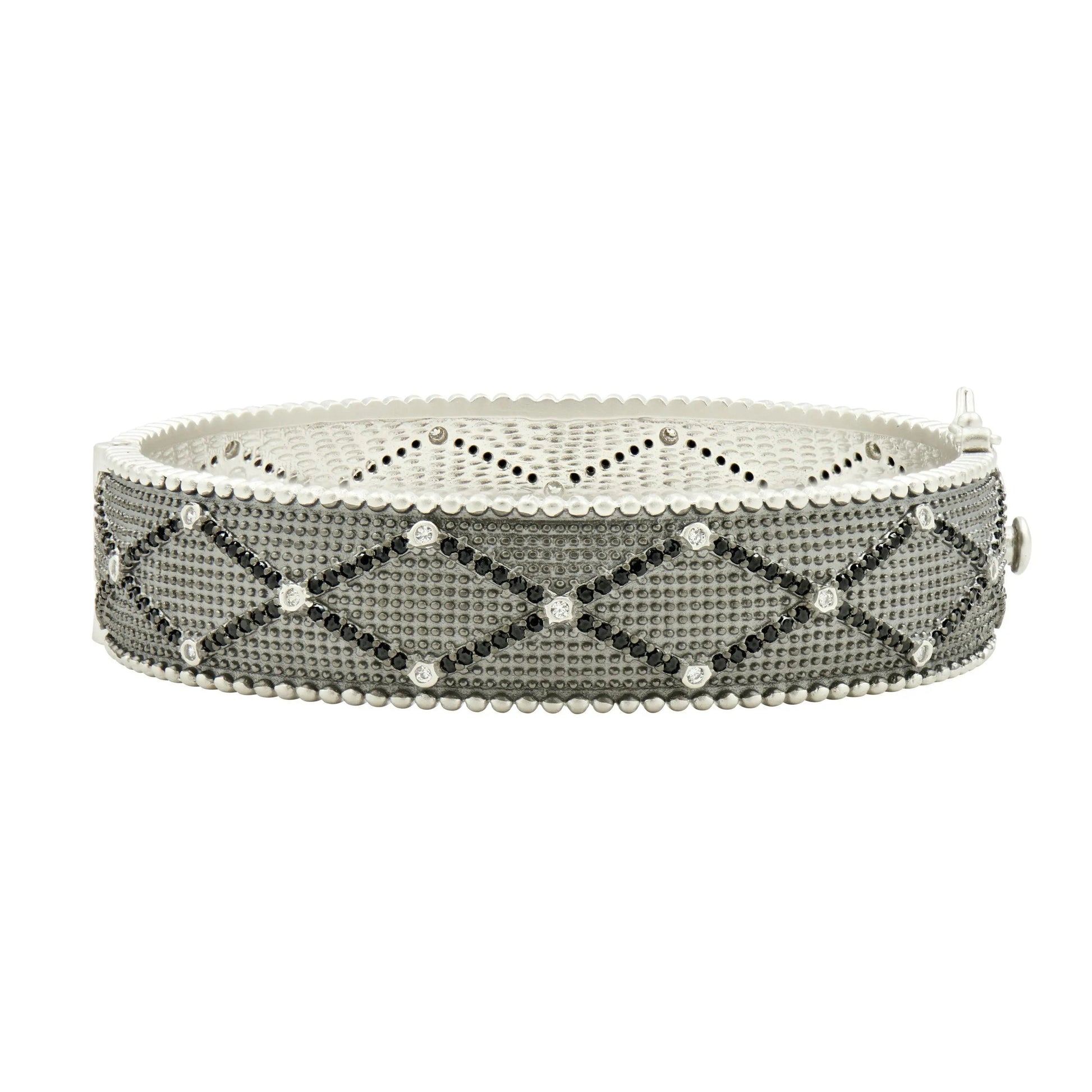 SilverBlack Signature Textured Hinged Bangle Signature BRACELET