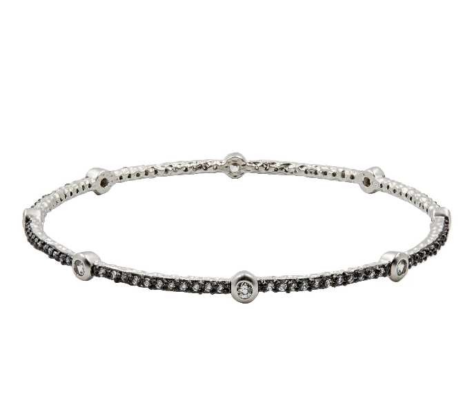 BlackGoldandPlatinumonSterlingSilver Single Bezel Slide Bangle SLIDE BANGLE FOR STACKING BRACELET