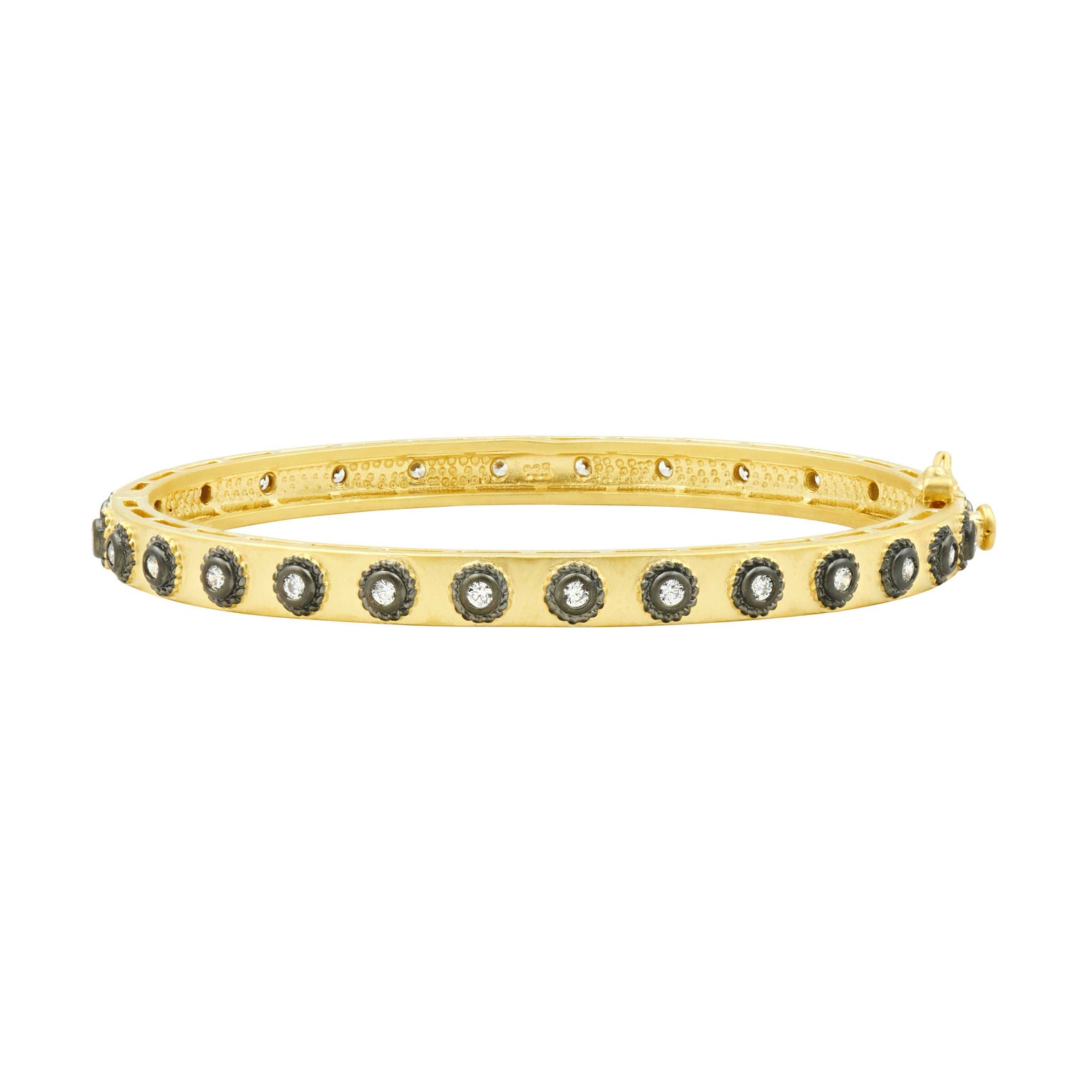 14KGoldandBlackGoldonSterlingSilver Studded Eternity Hinge Bangle Signature BRACELET