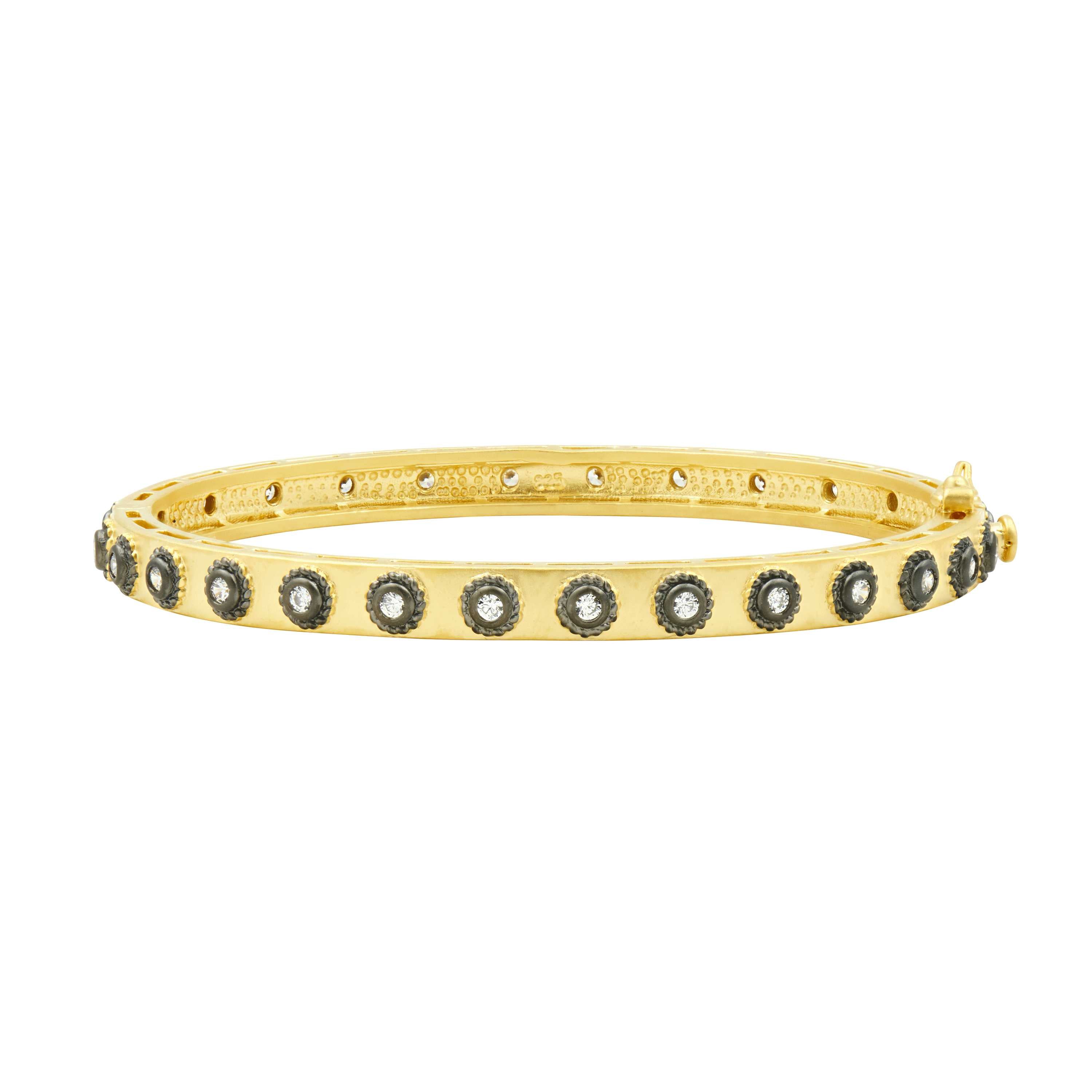 14KGoldandBlackGoldonSterlingSilver Studded Eternity Hinge Bangle Signature BRACELET