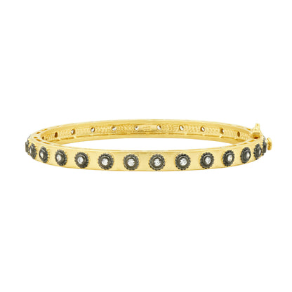 14KGoldandBlackGoldonSterlingSilver Studded Eternity Hinge Bangle Signature BRACELET