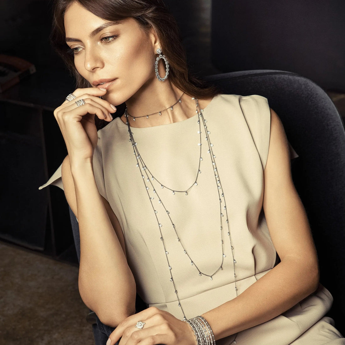  Bezel Droplet Strand Necklace Signature 