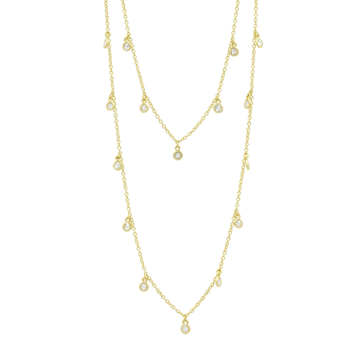 Bezel Droplet Strand Necklace 14K Gold and hand-set stones
