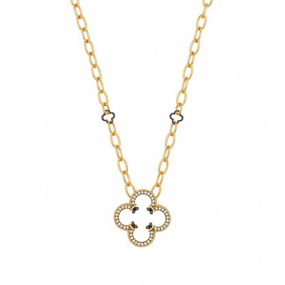 Pavé Open Clover Chunky Link Necklace