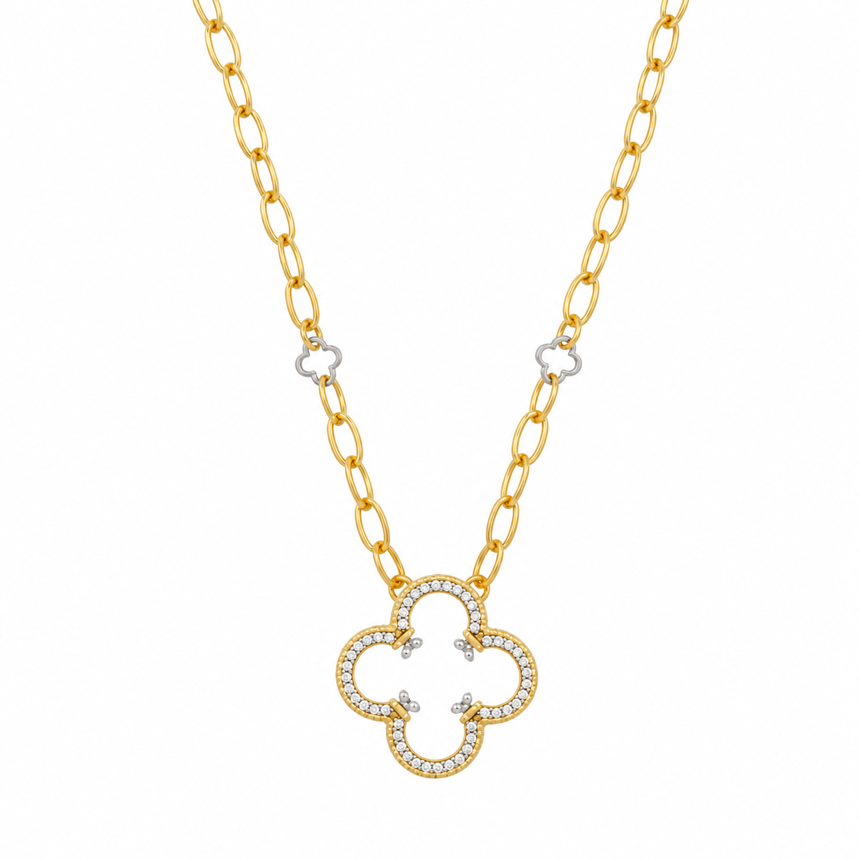 Pavé Open Clover Chunky Link Necklace