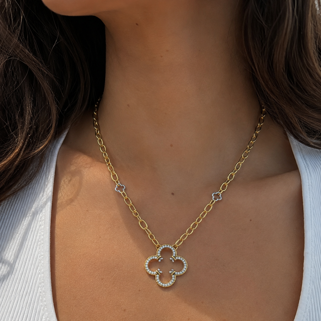 Pavé Open Clover Chunky Link Necklace