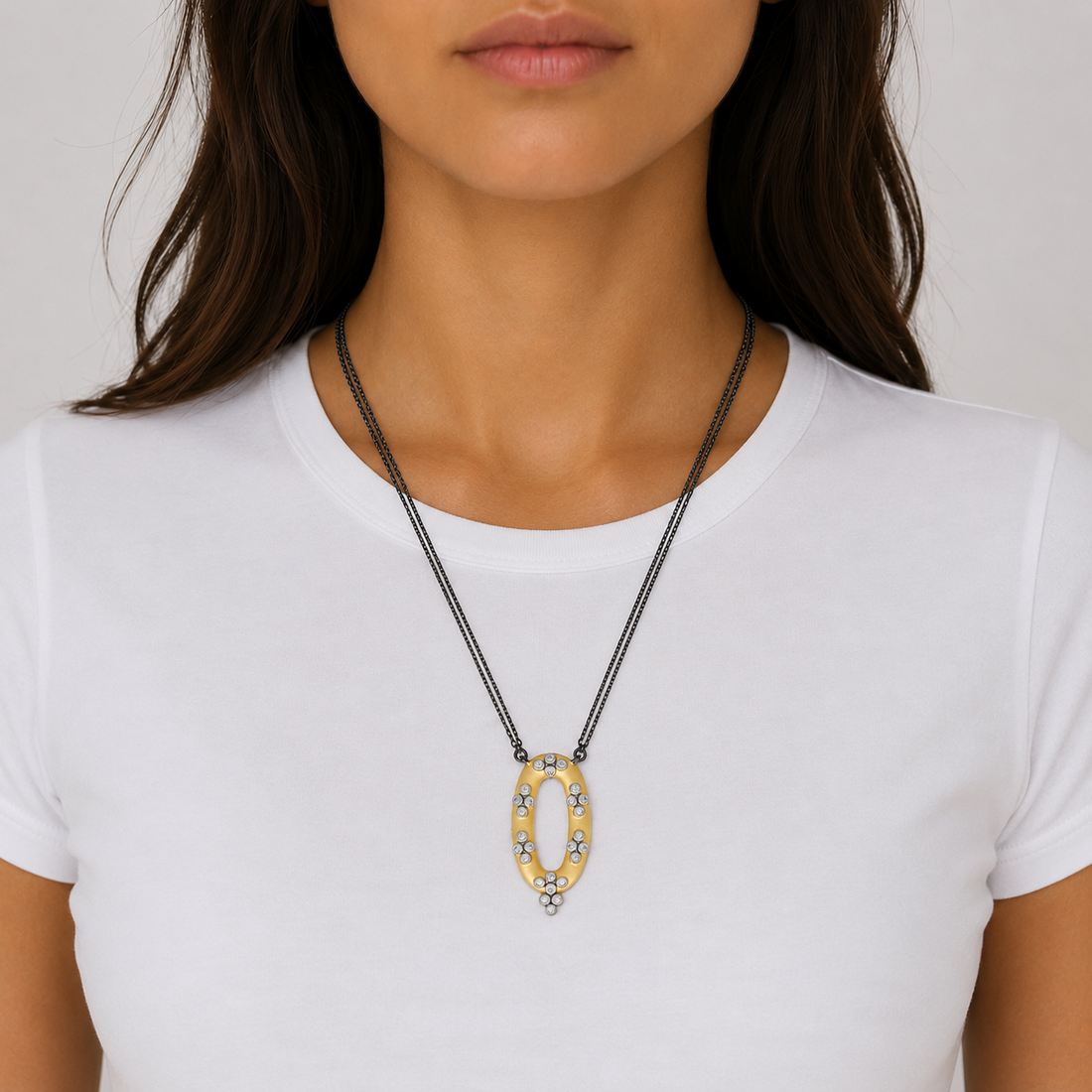 Oval Pendant Double Chain Necklace