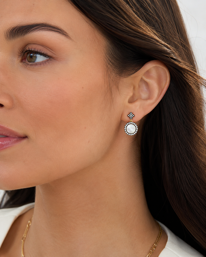 Mother of Pearl Halo Drop Earrings