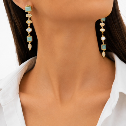 Amazonian Allure Linear Drops Multi Stone Earrings