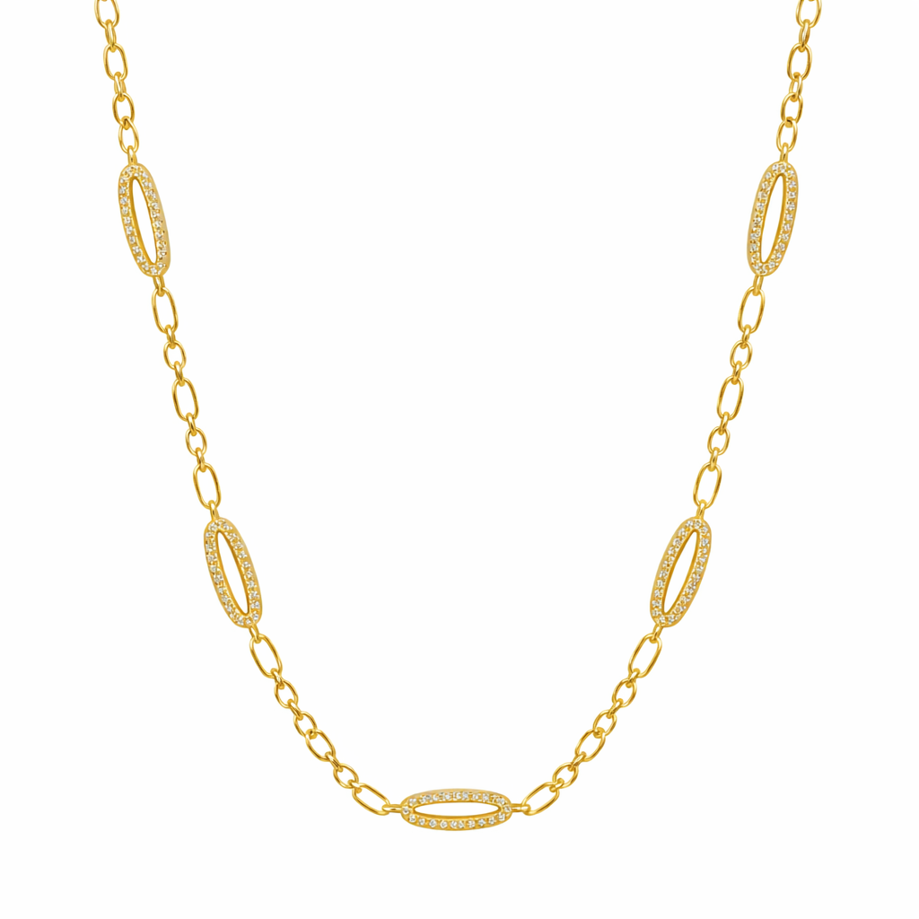 Signature Oval Pavé Station Chain Link Necklace