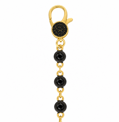 7" Black &amp; Gold Bezel Charm Bar Bracelet