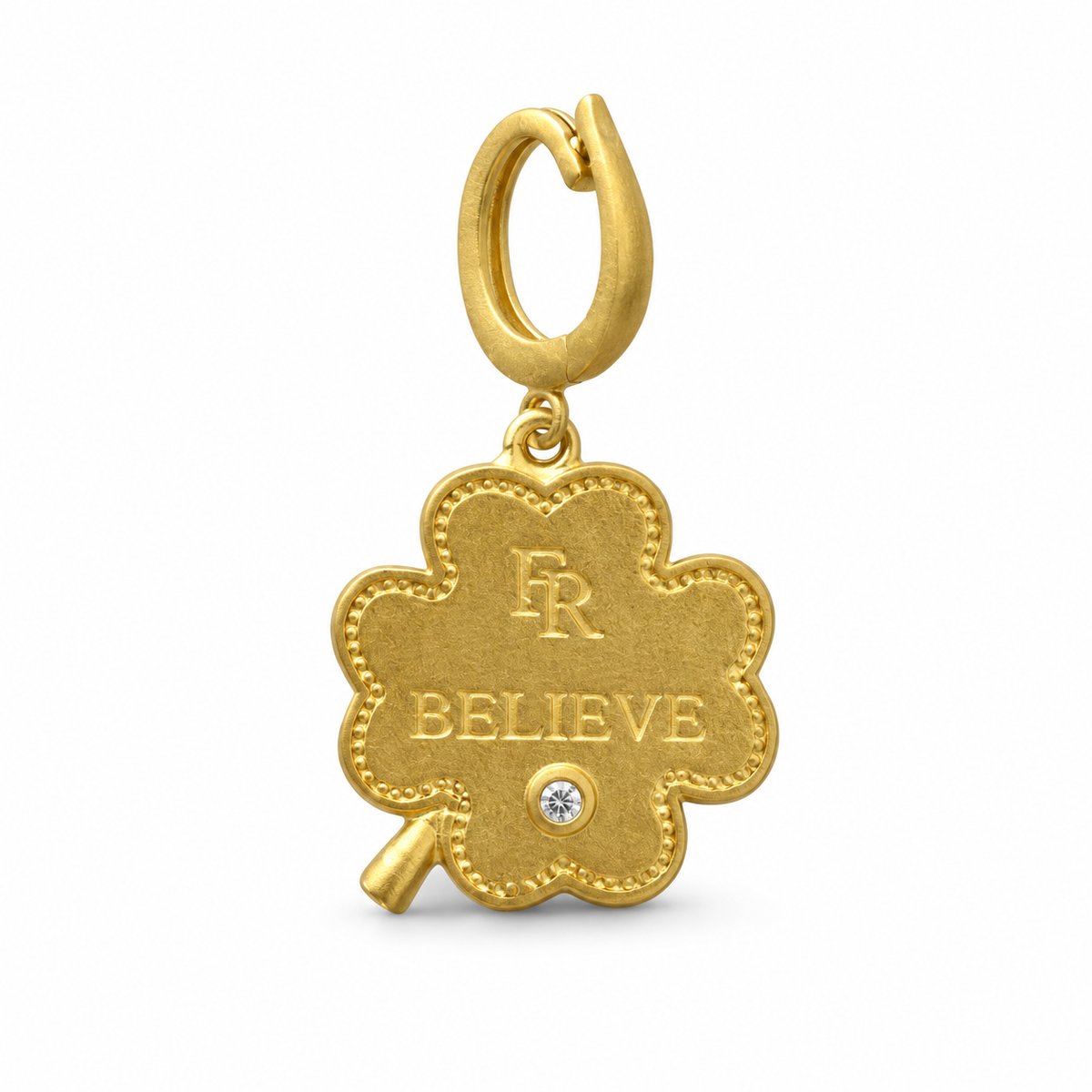Believe Mother of Pearl Clover Charm