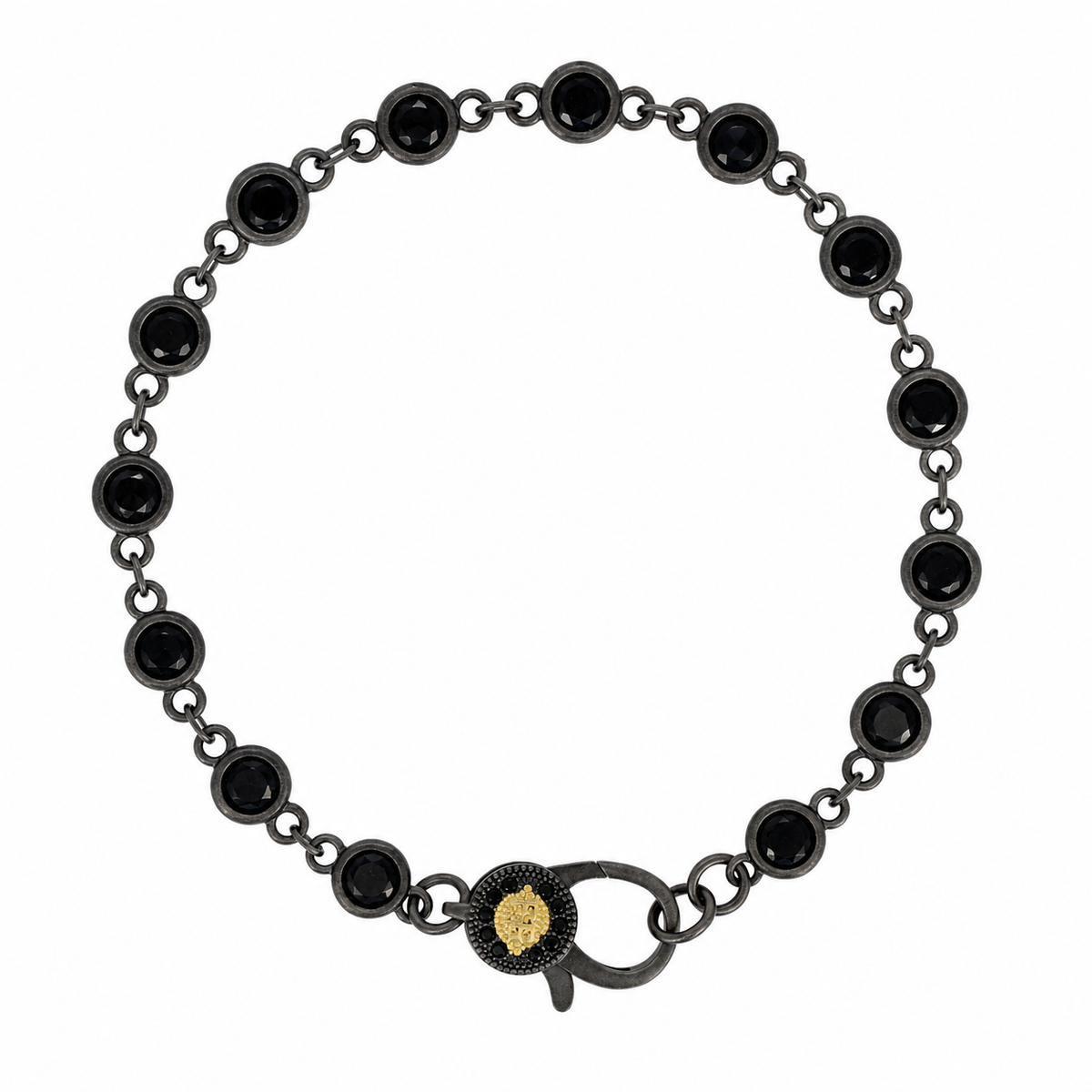 7" Black on Black Bezel Charm Bar Bracelet