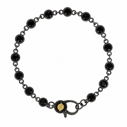 7" Black on Black Bezel Charm Bar Bracelet