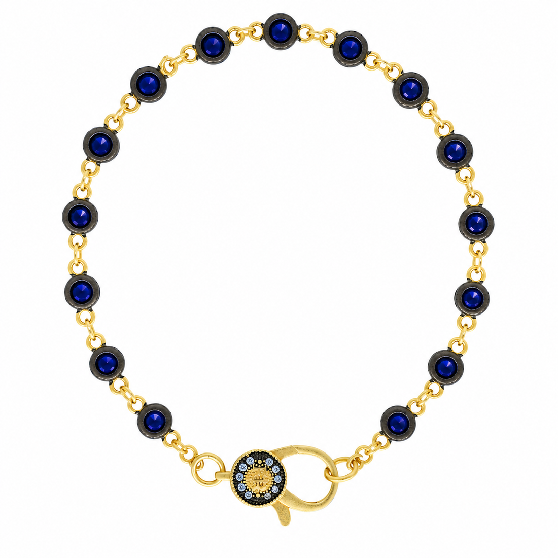 7" Blue CZ Bezel Charm Bar Bracelet