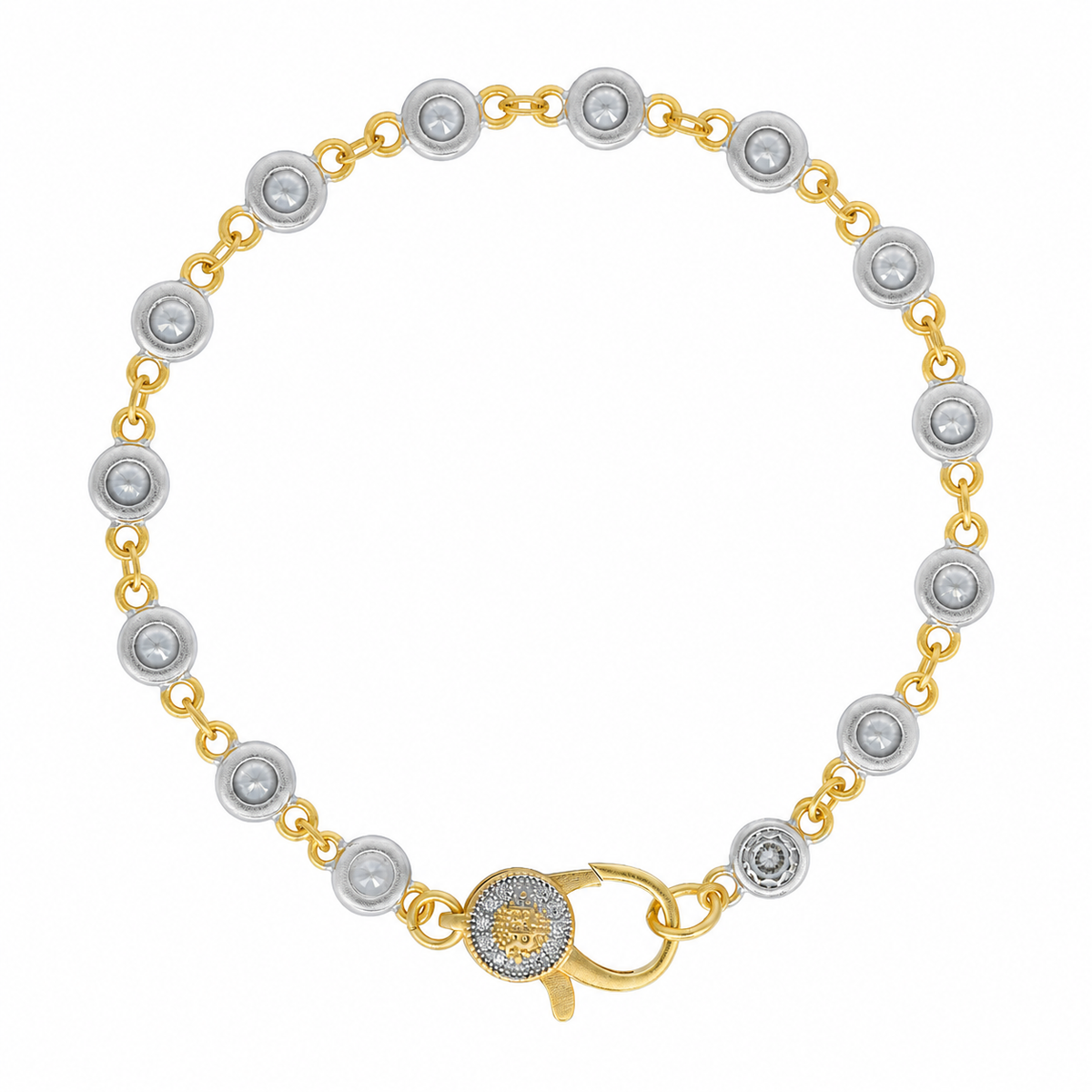 7" Silver Clear CZ Bezel Charm Bar Bracelet