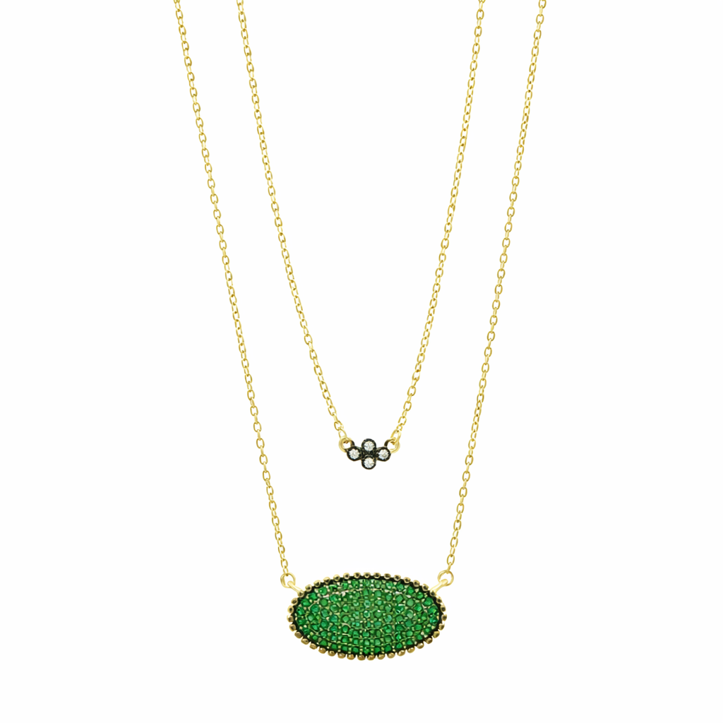 Midnight Oval Pavé Double Pendant Necklace