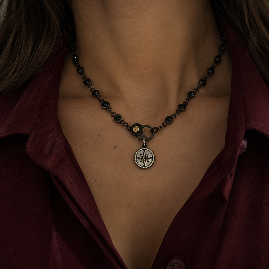 18" Black CZ Bezel Charm Bar Chain