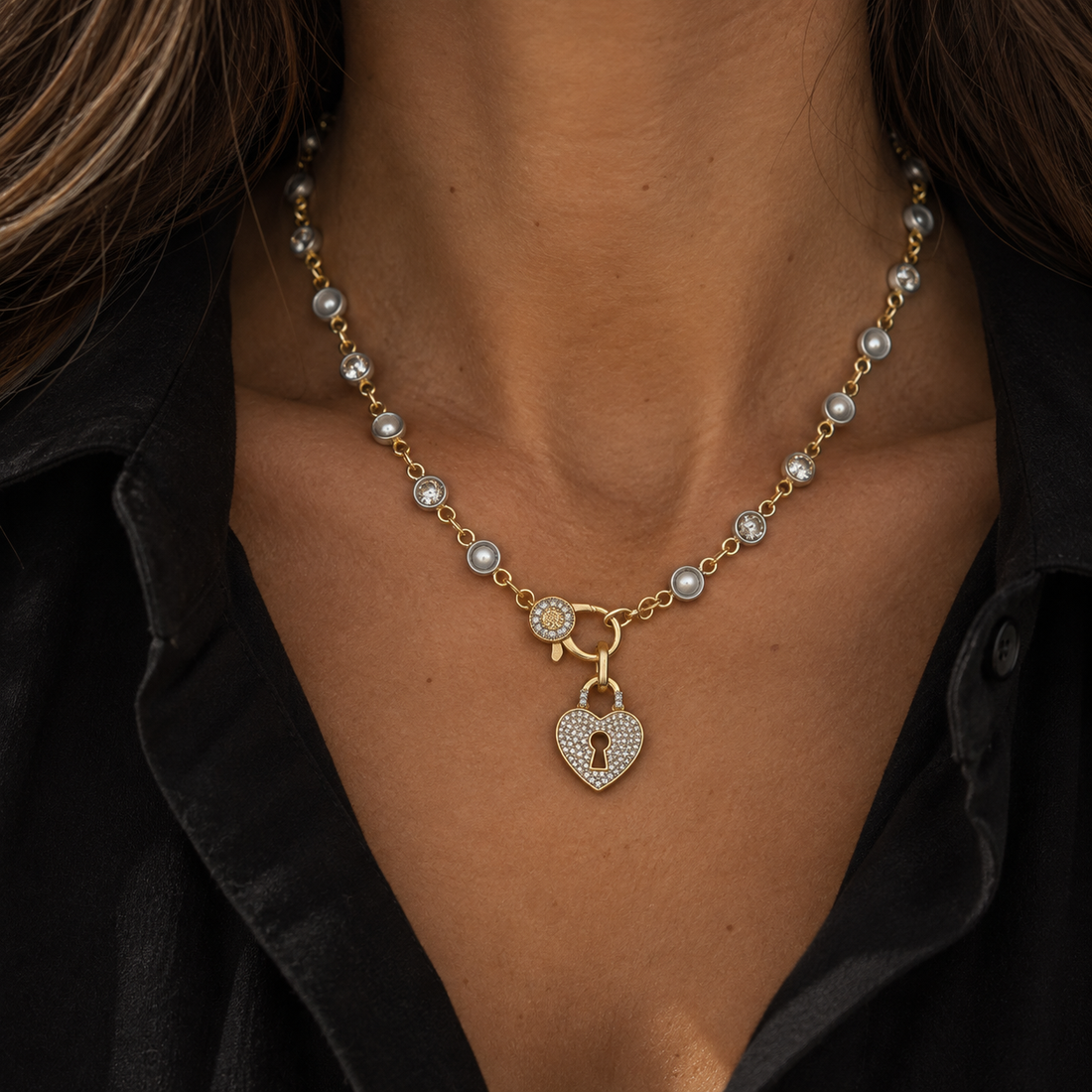 18" Silver Clear CZ Bezel Charm Bar Chain