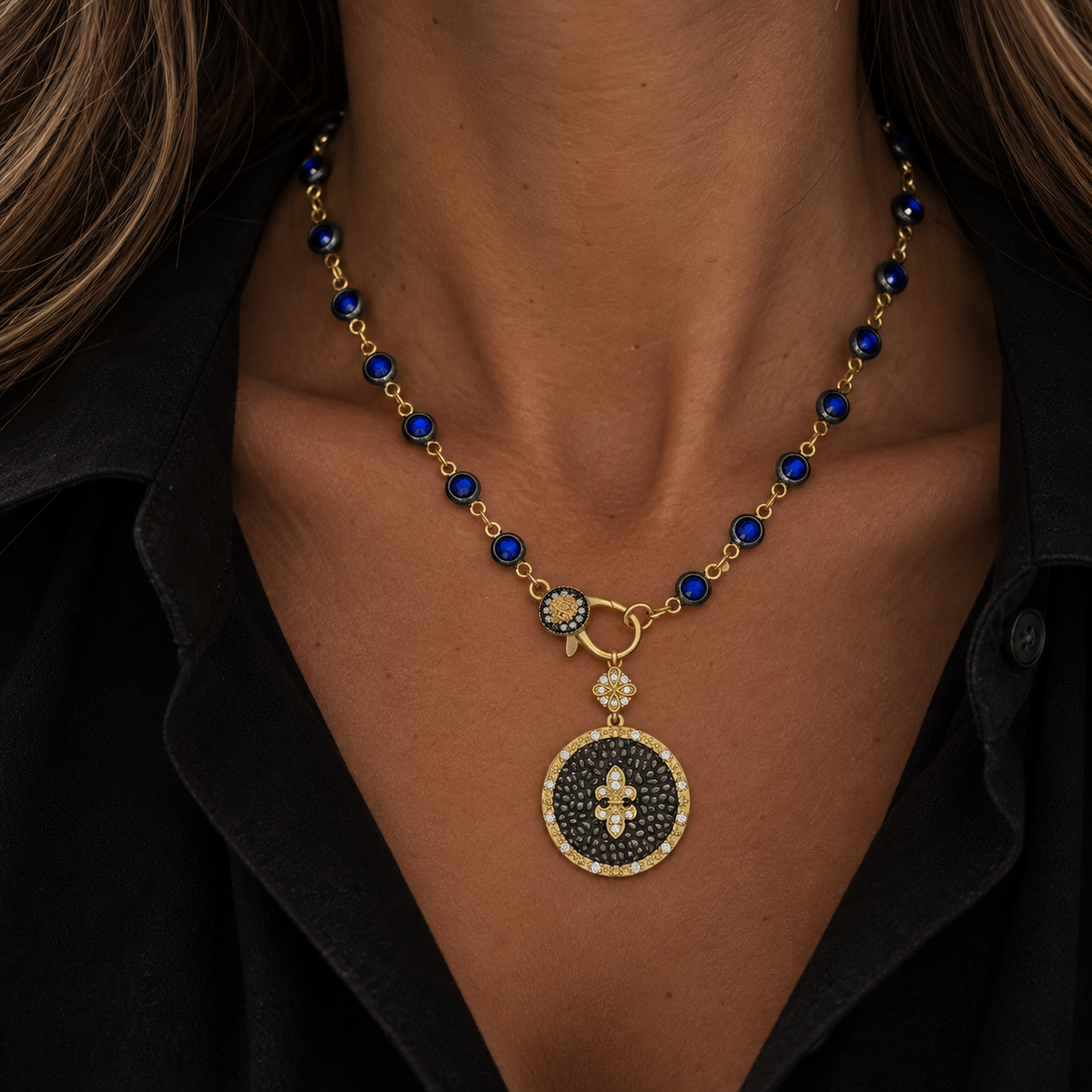 18" Blue CZ Bezel Charm Bar Chain