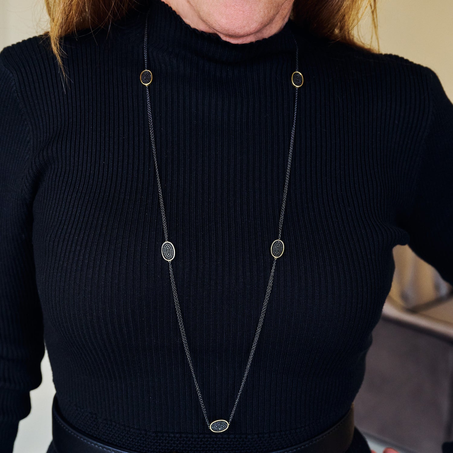 Industrial Finish Oval Cobblestone Station Necklace
