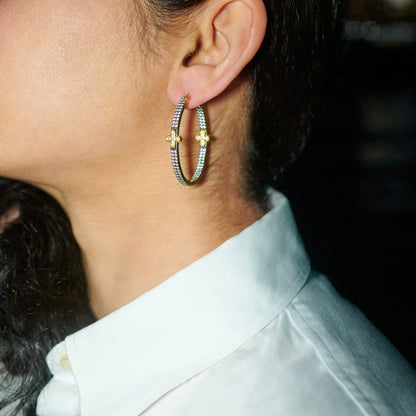 Pavé Double Row Clover Hoop Earrings - FREIDA ROTHMAN