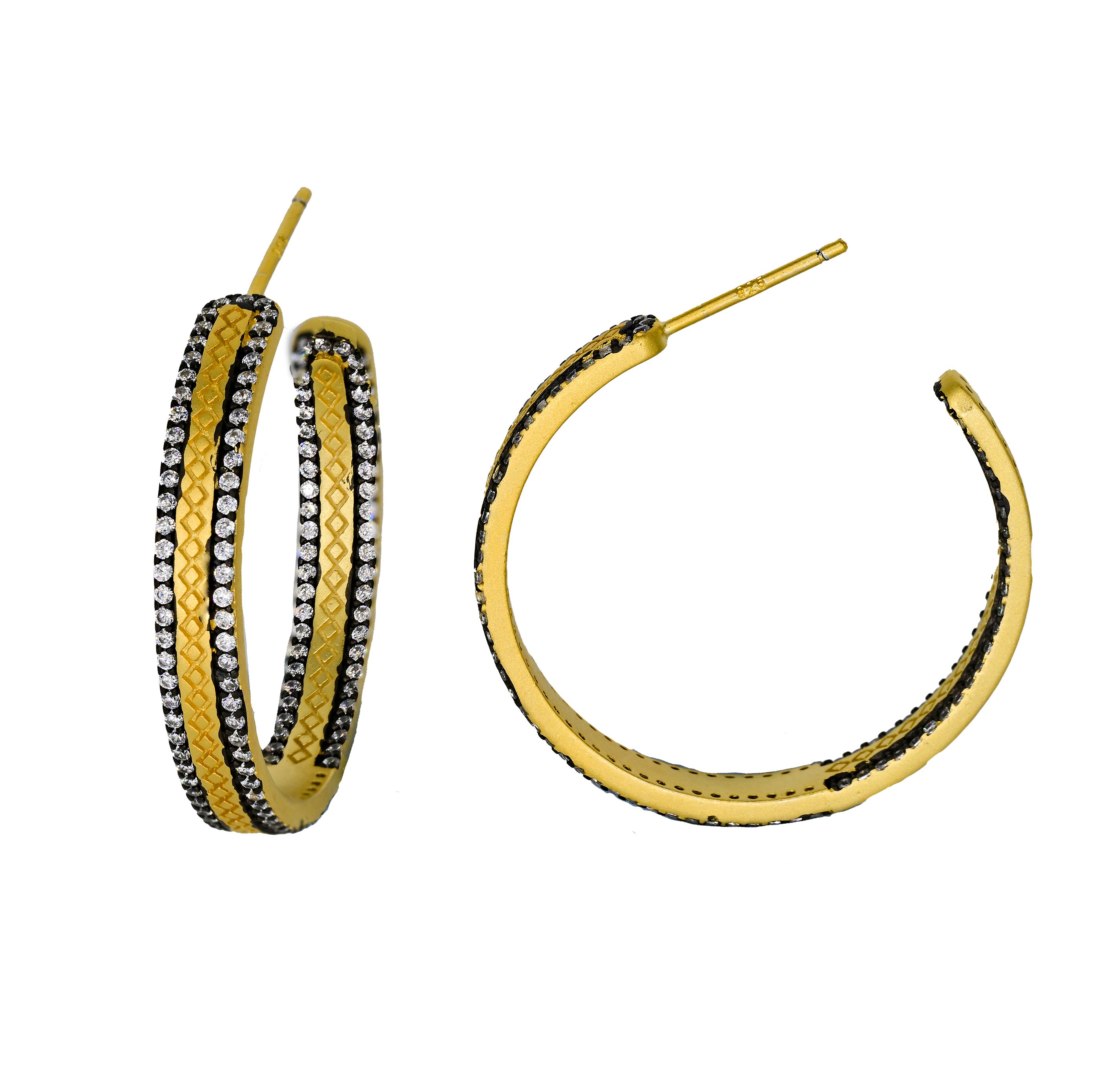 Basket Weave CZ Hoops