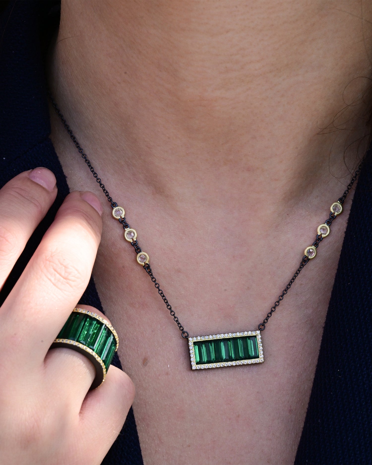 FREIDA ROTHMAN Midnight Baguette Bar Pendant Necklace